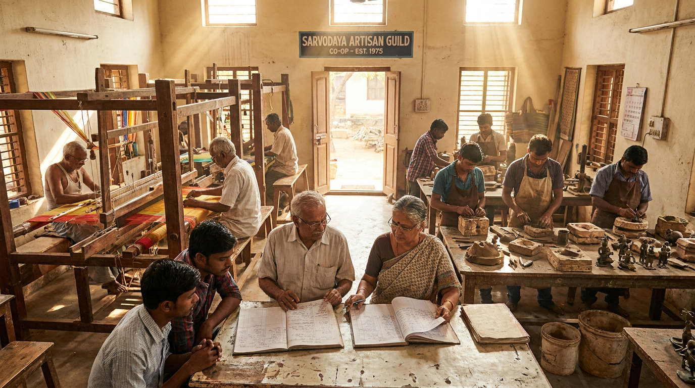 Master handloom weavers and bronze casting artisans cooperative guild atelier